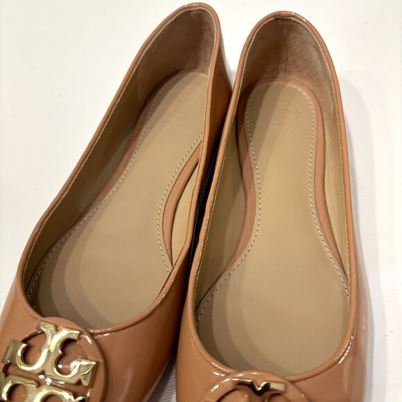 Tory Burch Royal Tan Nude Claire Ballet Tumbled Patent Leather Flats US Size 6.5 - Picture 4 of 8